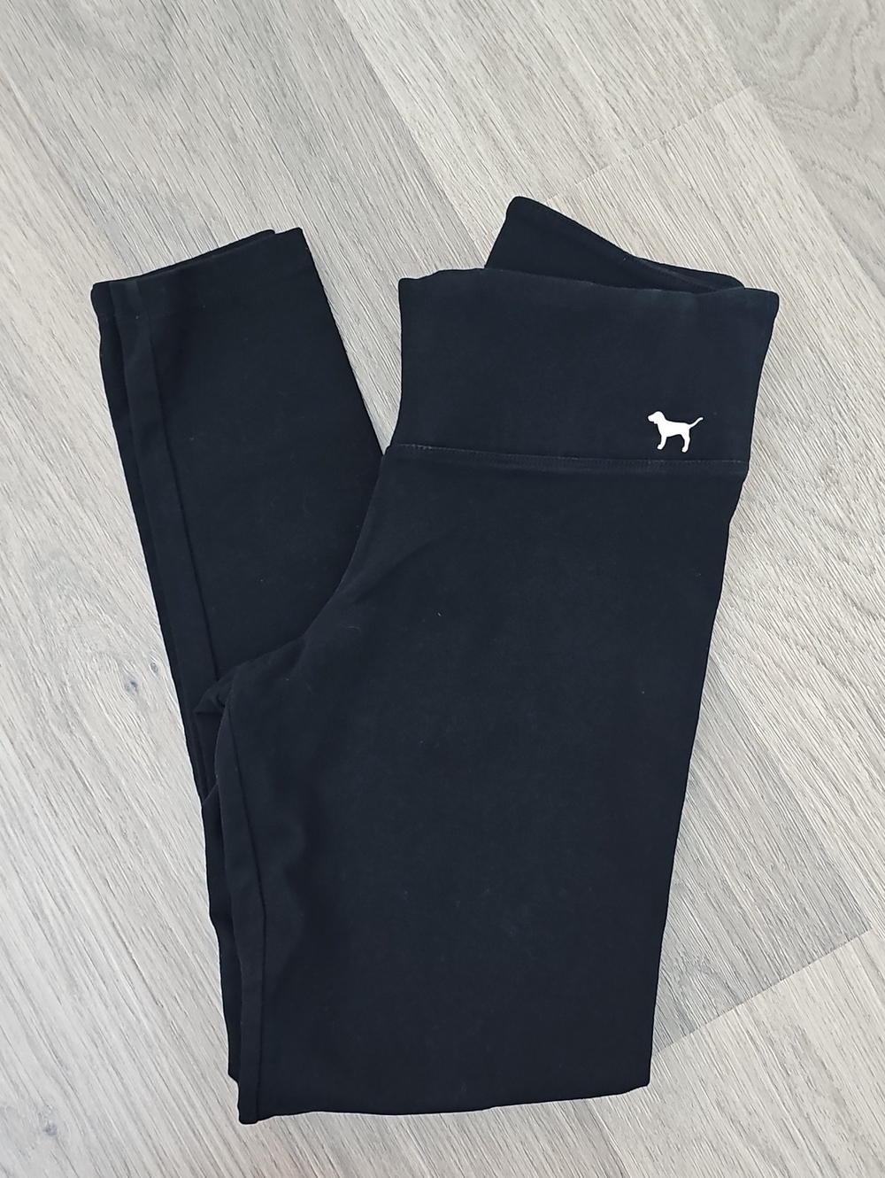 PINK Victoria's Secret Black Leggings with White Dog Logo